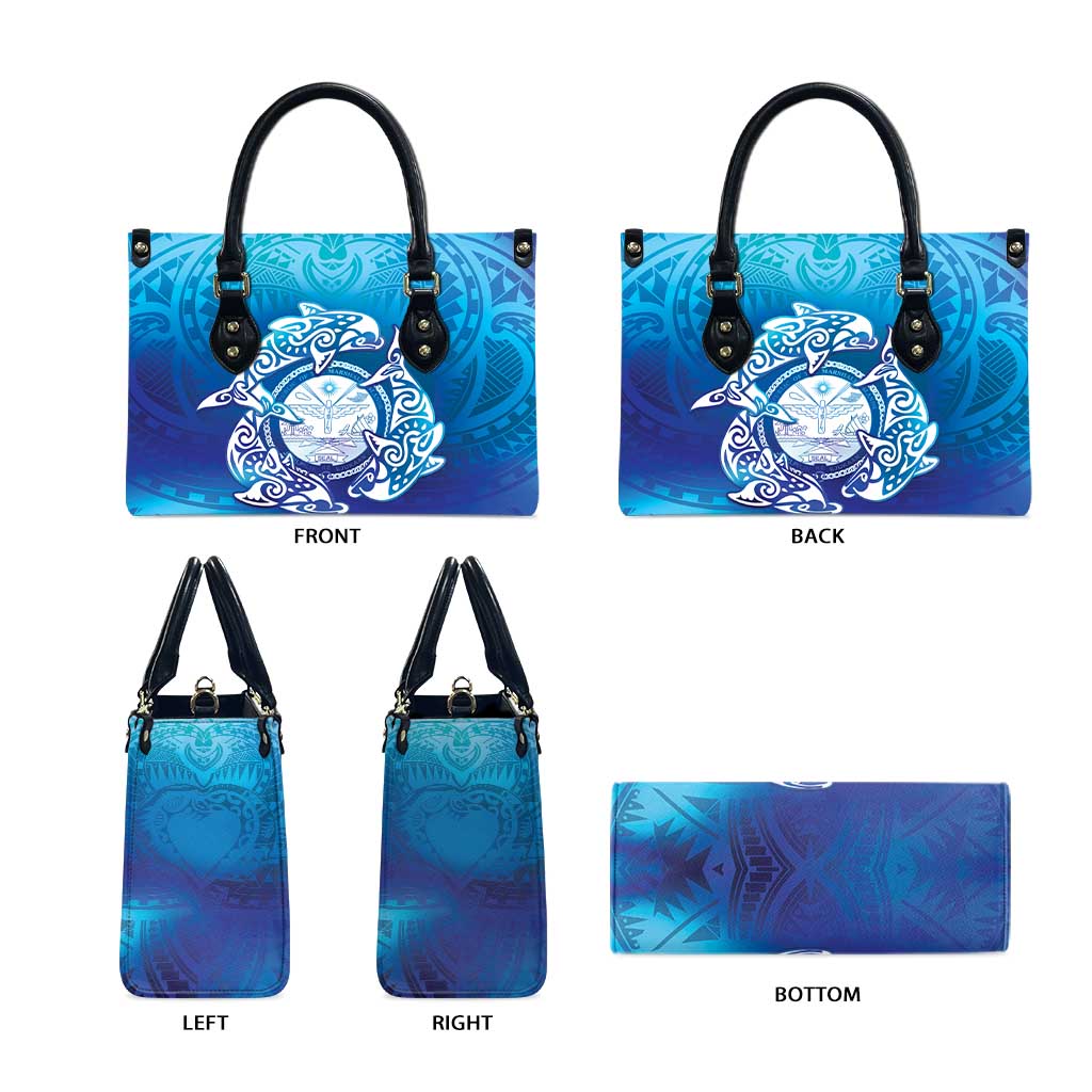 Marshall Islands Manit Day Leather Bag Tribal Dolphin With Marshall Seal LT05 - Polynesian Pride