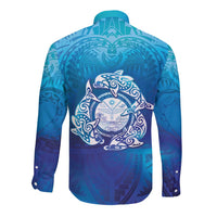 Marshall Islands Manit Day Long Sleeve Button Shirt Tribal Dolphin With Marshall Seal LT05 - Polynesian Pride