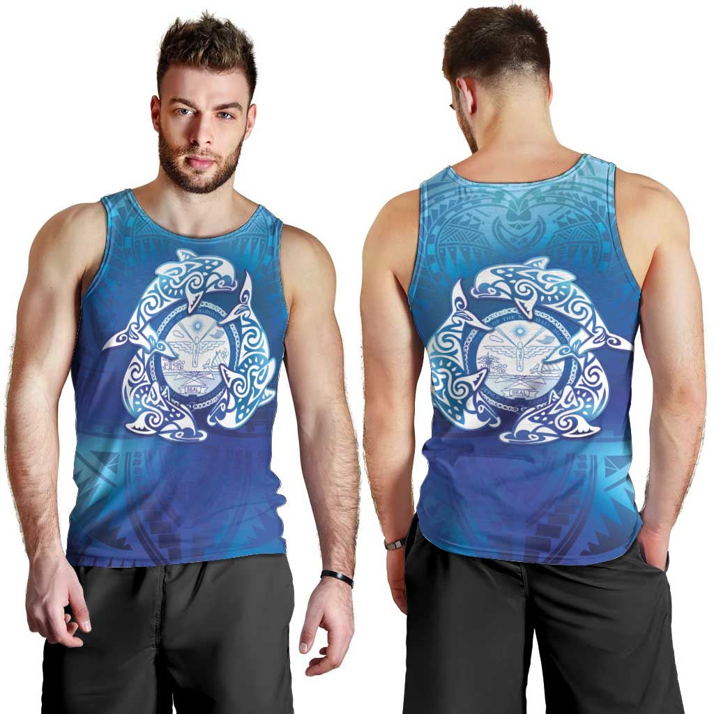 Marshall Islands Manit Day Men Tank Top Tribal Dolphin With Marshall Seal LT05 - Polynesian Pride