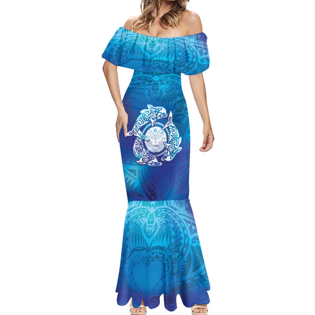 Marshall Islands Manit Day Mermaid Dress Tribal Dolphin With Marshall Seal LT05 - Polynesian Pride