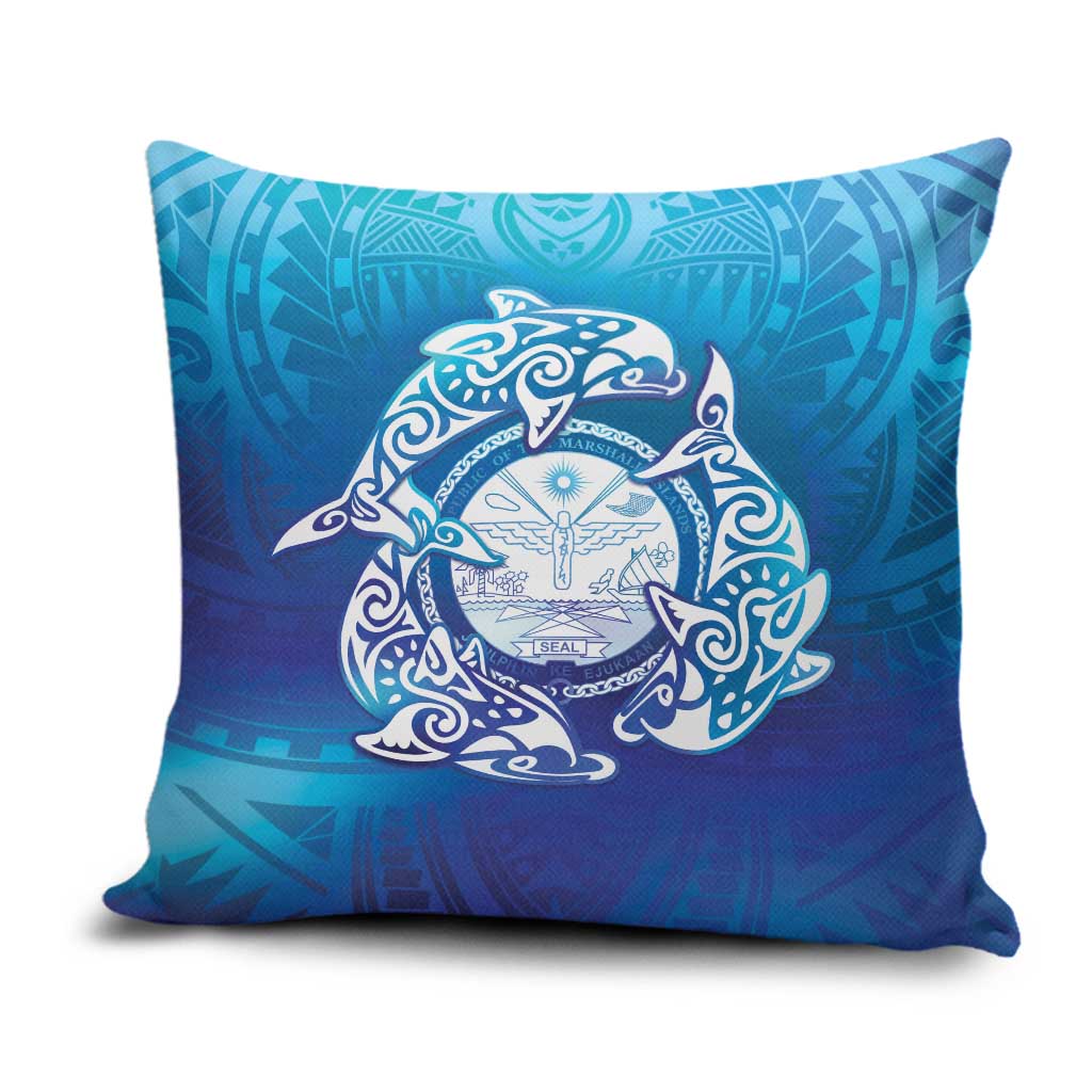 Marshall Islands Manit Day Pillow Cover Tribal Dolphin With Marshall Seal LT05 Blue - Polynesian Pride