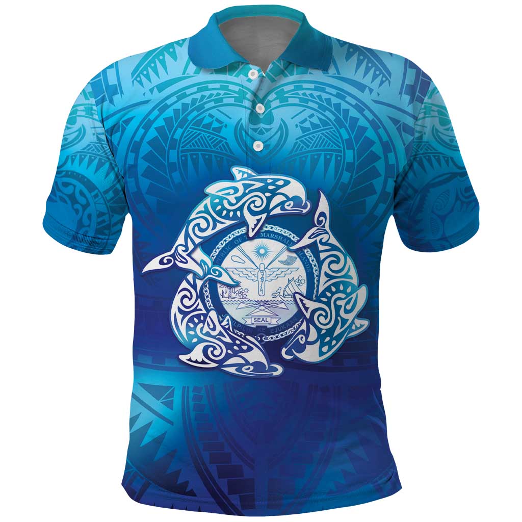 Marshall Islands Manit Day Polo Shirt Tribal Dolphin With Marshall Seal LT05 Blue - Polynesian Pride