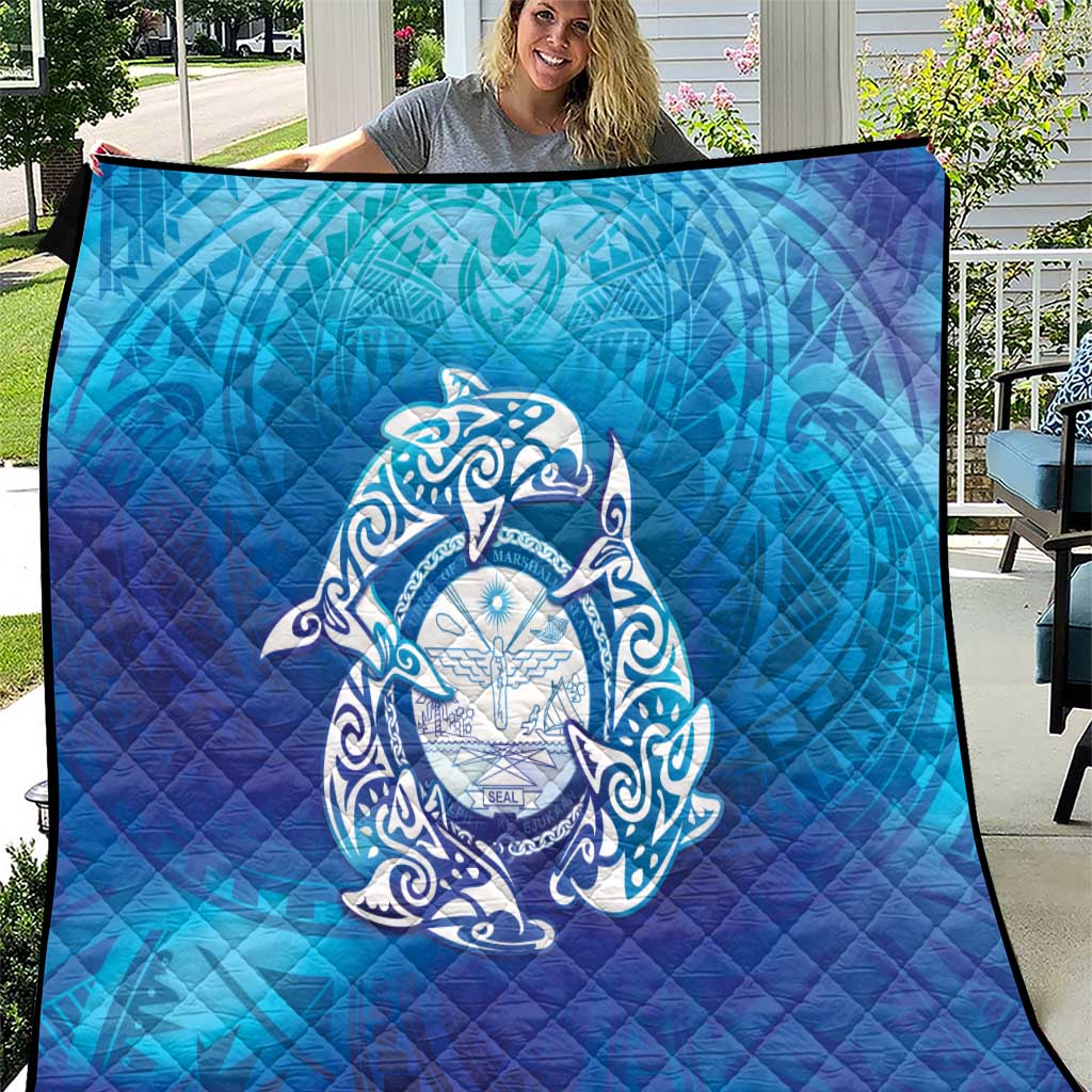Marshall Islands Manit Day Quilt Tribal Dolphin With Marshall Seal LT05 Blue - Polynesian Pride
