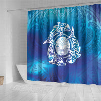 Marshall Islands Manit Day Shower Curtain Tribal Dolphin With Marshall Seal LT05 - Polynesian Pride