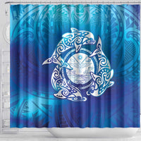 Marshall Islands Manit Day Shower Curtain Tribal Dolphin With Marshall Seal LT05 - Polynesian Pride