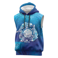 Marshall Islands Manit Day Sleeveless Hoodie Tribal Dolphin With Marshall Seal LT05 Blue - Polynesian Pride