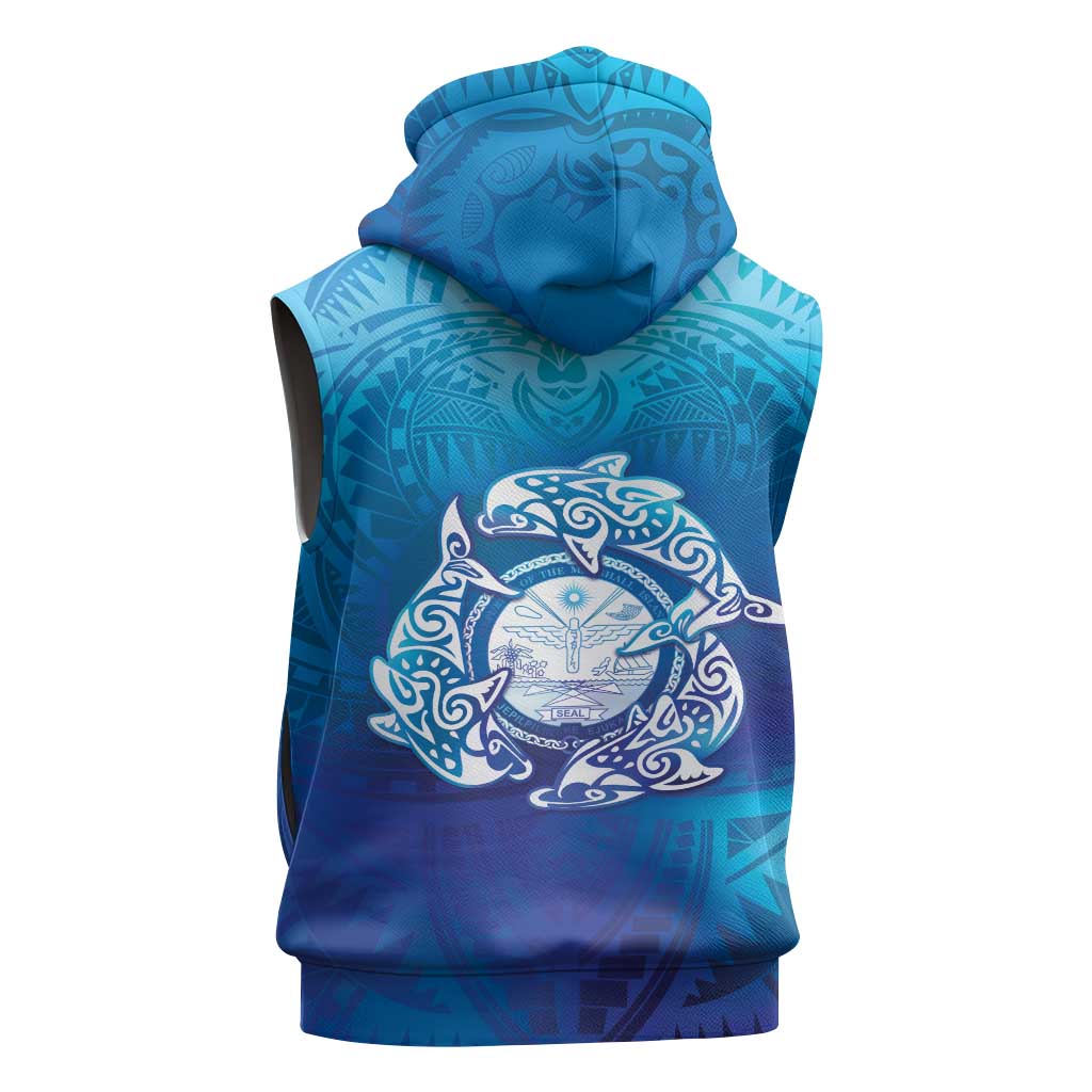 Marshall Islands Manit Day Sleeveless Hoodie Tribal Dolphin With Marshall Seal LT05 - Polynesian Pride