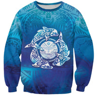 Marshall Islands Manit Day Sweatshirt Tribal Dolphin With Marshall Seal LT05 Unisex Blue - Polynesian Pride