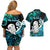 Aotearoa New Zealand Couples Matching Off Shoulder Short Dress and Hawaiian Shirt Paua Shell Fern Koru With Maori Hei Tiki LT05 - Polynesian Pride