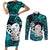 Aotearoa New Zealand Couples Matching Short Sleeve Bodycon Dress and Long Sleeve Button Shirts Paua Shell Fern Koru With Maori Hei Tiki LT05 Green - Polynesian Pride