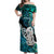 Aotearoa New Zealand Off Shoulder Maxi Dress Paua Shell Fern Koru With Maori Hei Tiki LT05 Women Green - Polynesian Pride