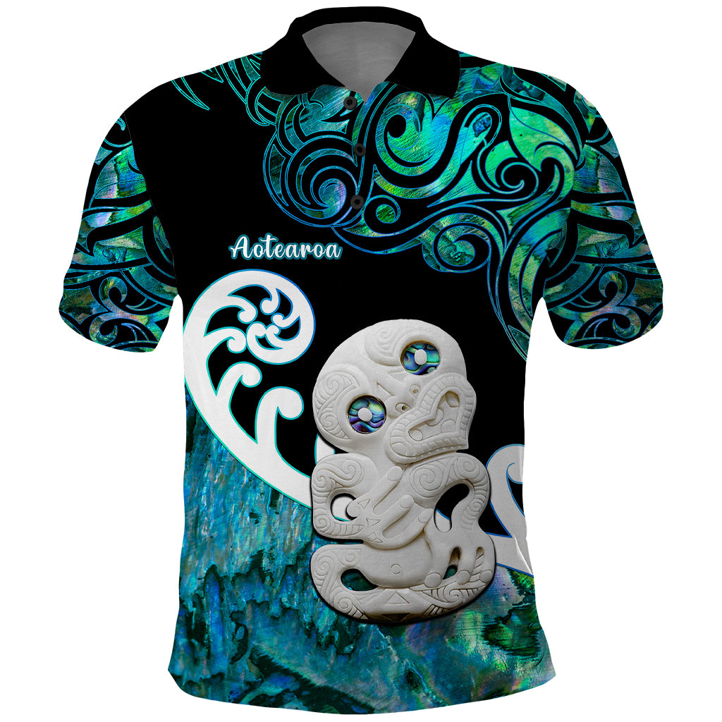 Aotearoa New Zealand Polo Shirt Paua Shell Fern Koru With Maori Hei Tiki LT05 Green - Polynesian Pride