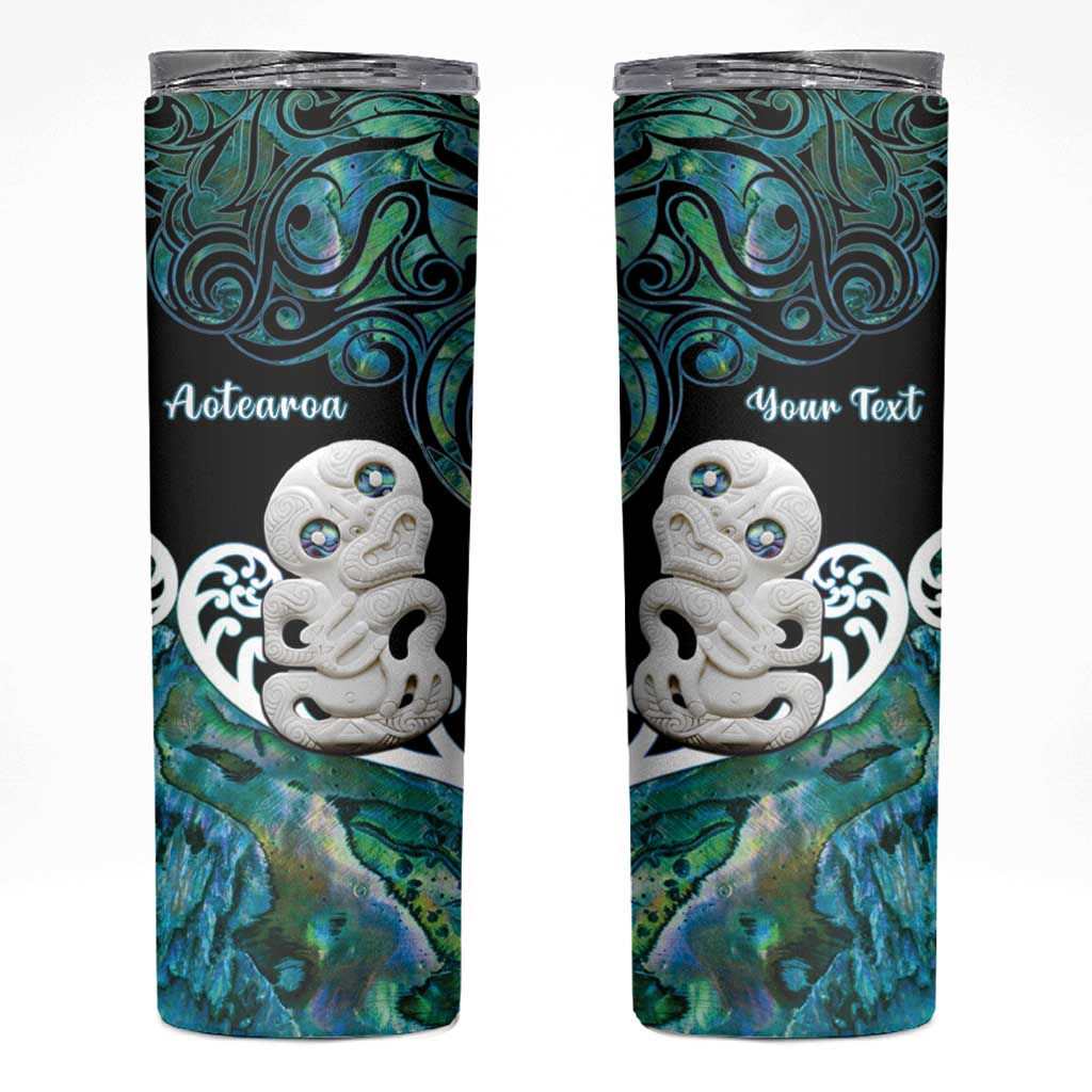 Personalized Aotearoa New Zealand Skinny Tumbler Paua Shell Fern Koru With Maori Hei Tiki