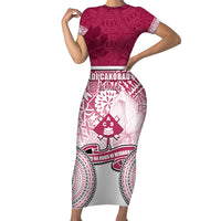 Personalized Adi Cakobau School Short Sleeve Bodycon Dress With Fijian Tapa Pattern LT05 Long Dress Pink - Polynesian Pride