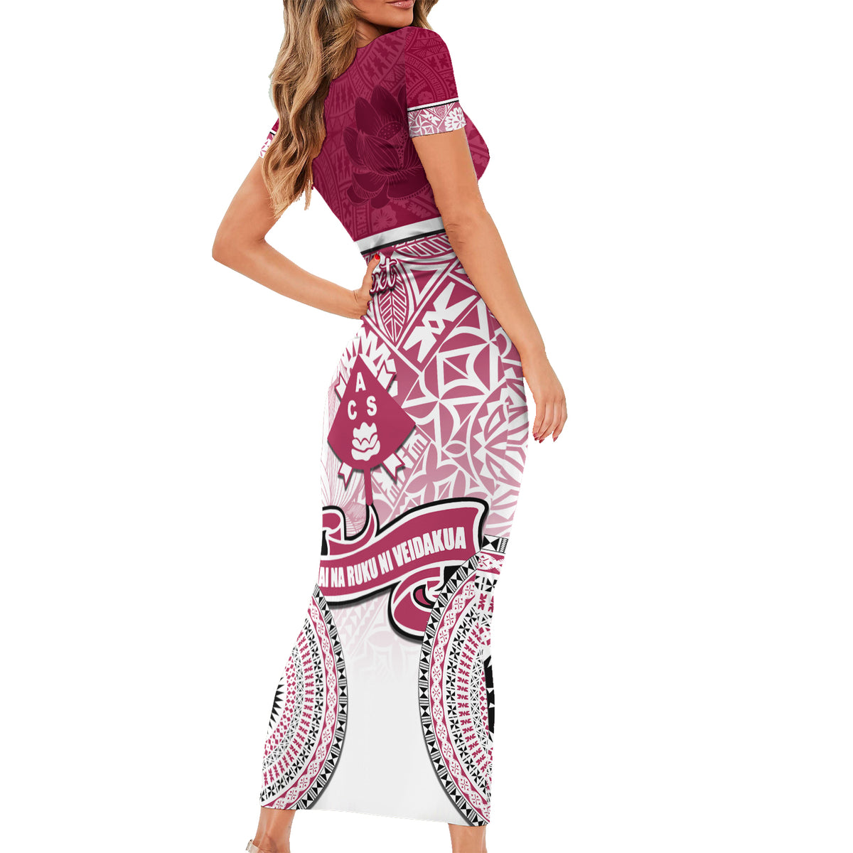 Personalized Adi Cakobau School Short Sleeve Bodycon Dress With Fijian Tapa Pattern LT05 - Polynesian Pride
