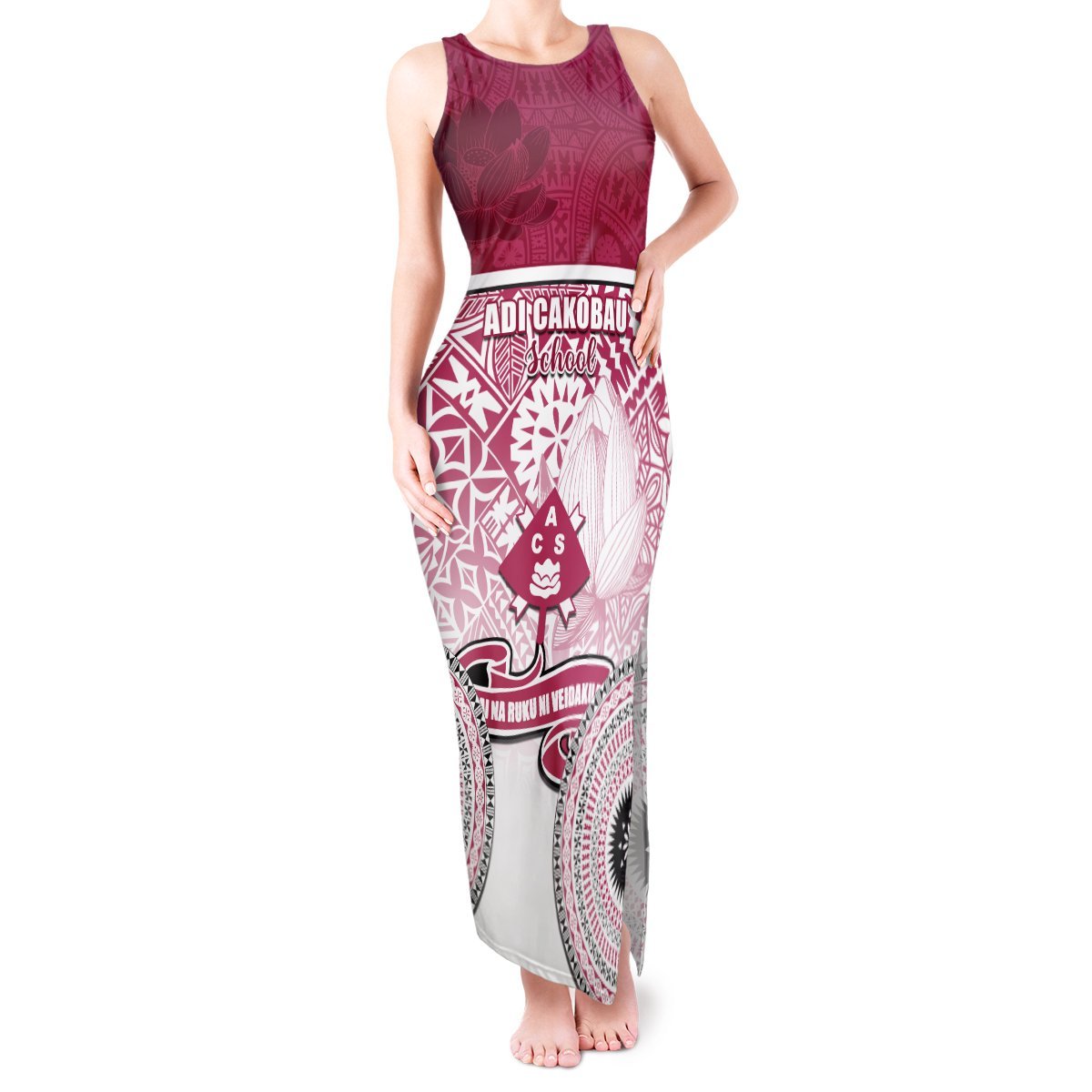 Personalized Adi Cakobau School Tank Maxi Dress With Fijian Tapa Pattern LT05 Women Pink - Polynesian Pride