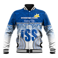 Personalized International School Suva Baseball Jacket With Fijian Tapa Pattern LT05 Unisex Blue - Polynesian Pride