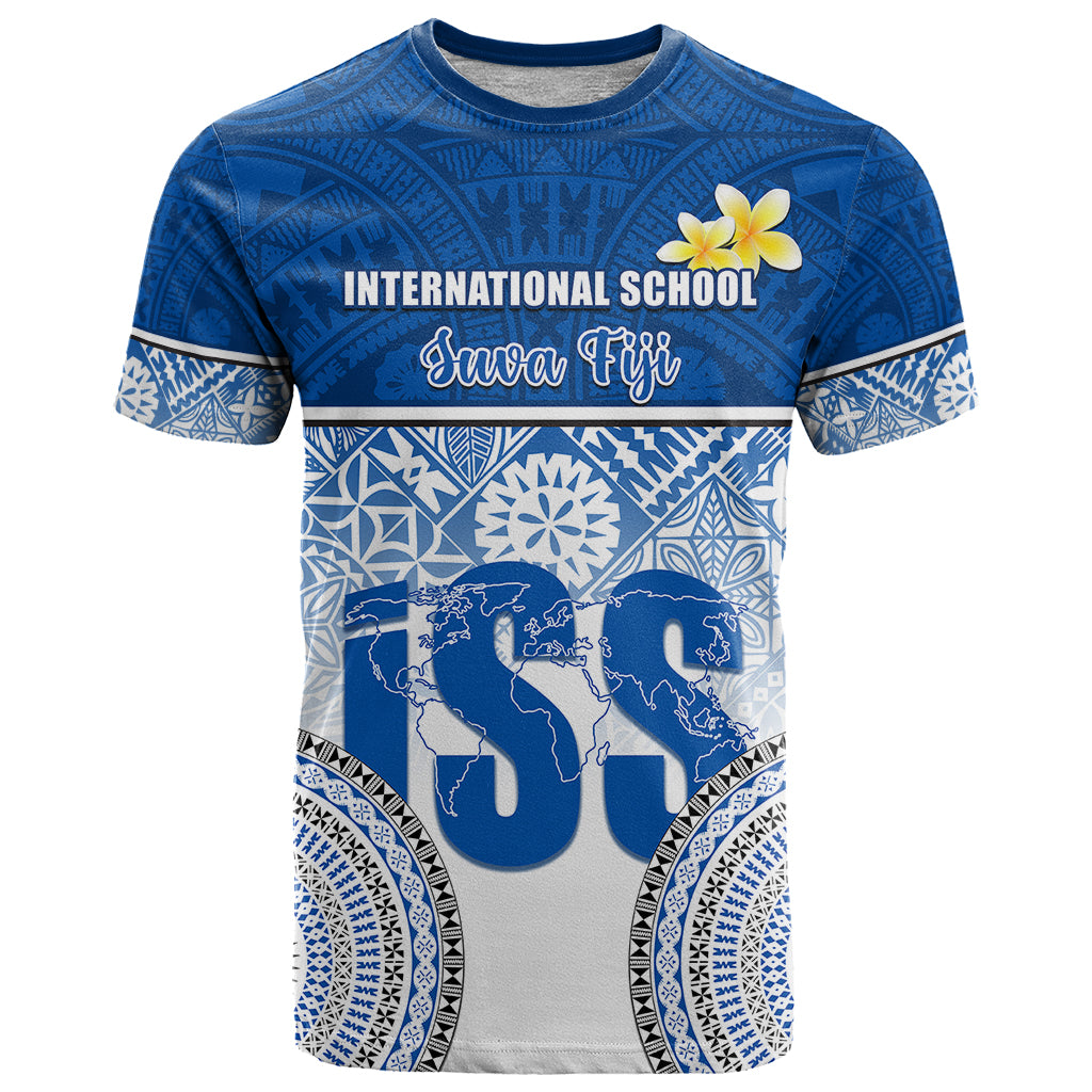 Personalized International School Suva T Shirt With Fijian Tapa Pattern LT05 Blue - Polynesian Pride