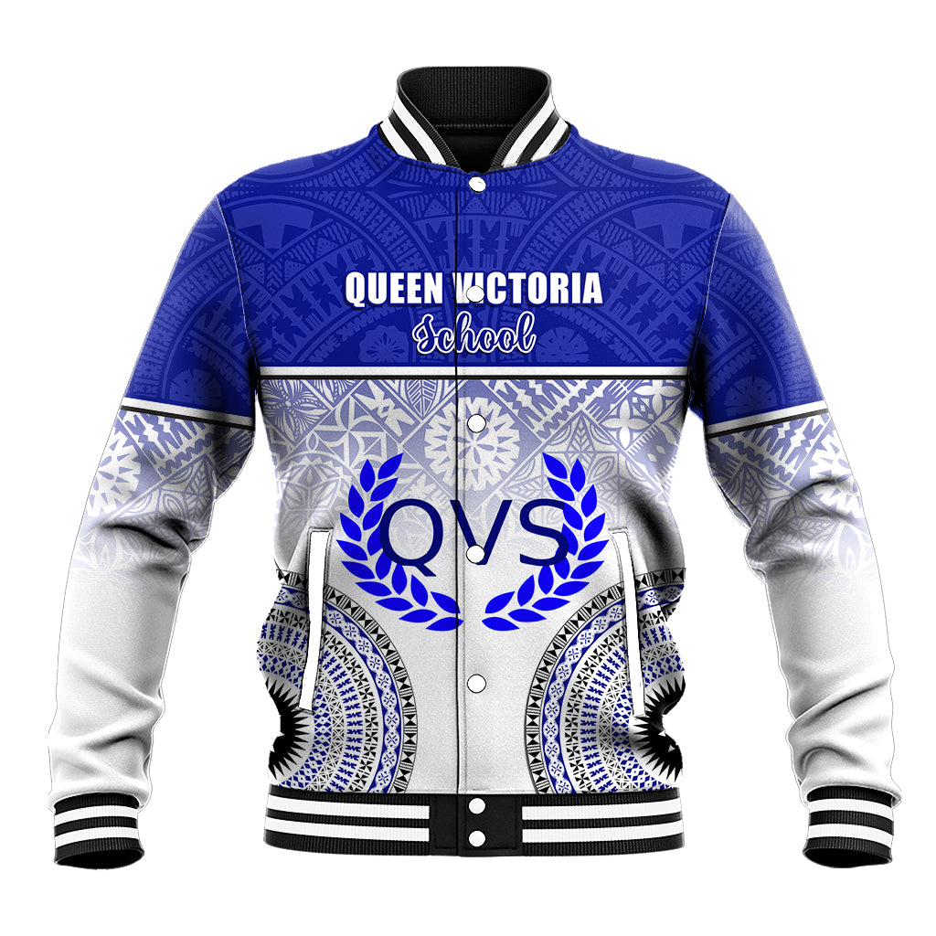 Personalized Queen Victoria School Baseball Jacket With Fijian Tapa Pattern LT05 Unisex Blue - Polynesian Pride