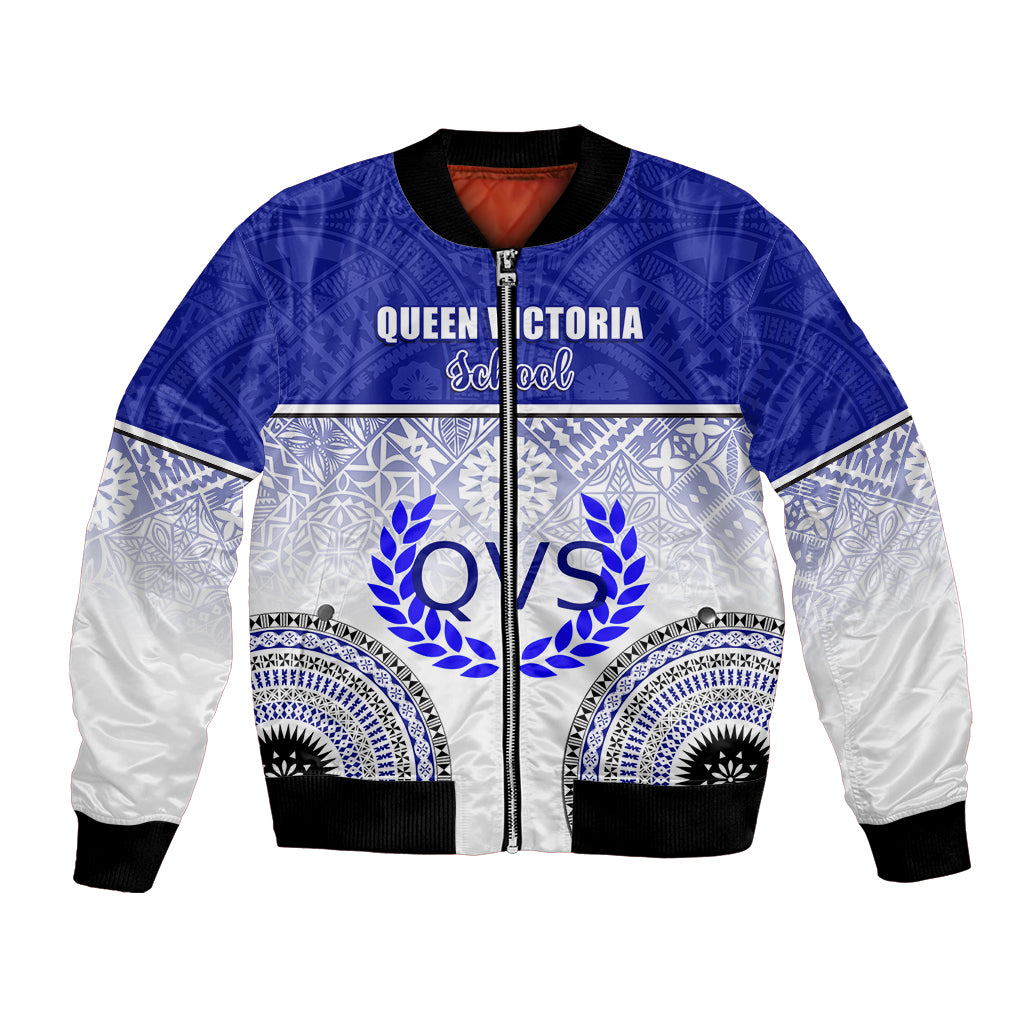 Personalized Queen Victoria School Bomber Jacket With Fijian Tapa Pattern LT05 Unisex Blue - Polynesian Pride