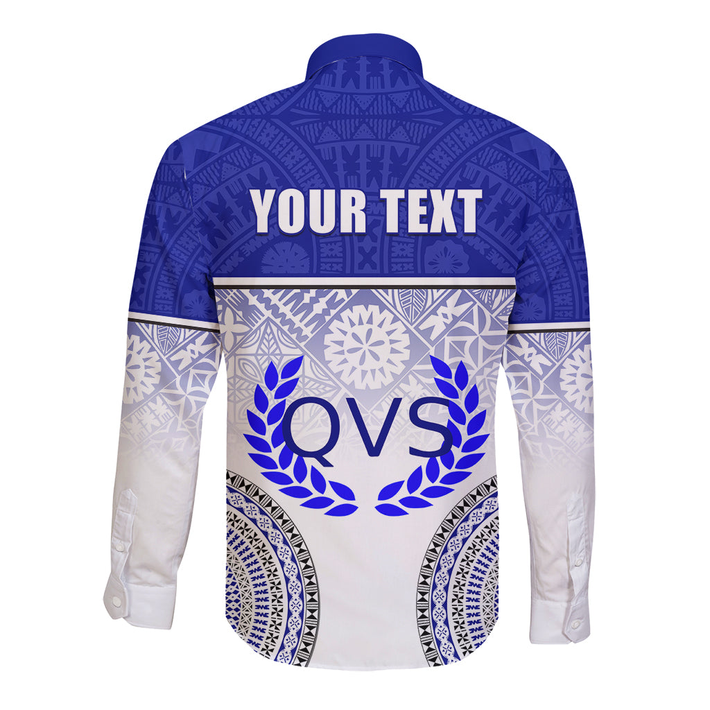 Personalized Queen Victoria School Long Sleeve Button Shirt With Fijian Tapa Pattern LT05 - Polynesian Pride