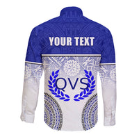Personalized Queen Victoria School Long Sleeve Button Shirt With Fijian Tapa Pattern LT05 - Polynesian Pride
