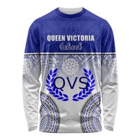 Personalized Queen Victoria School Long Sleeve Shirt With Fijian Tapa Pattern LT05 Unisex Blue - Polynesian Pride