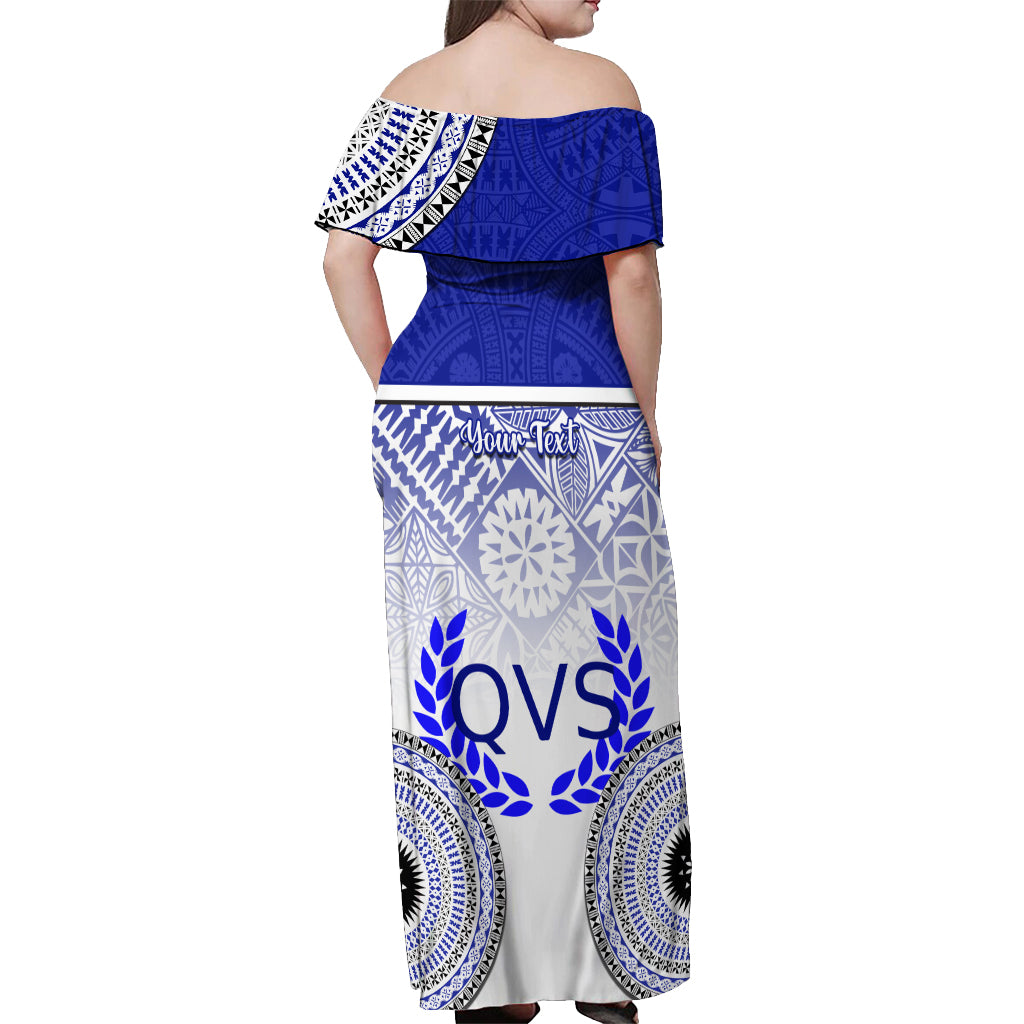 Personalized Queen Victoria School Off Shoulder Maxi Dress With Fijian Tapa Pattern LT05 - Polynesian Pride