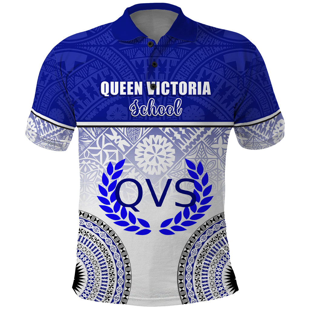 Personalized Queen Victoria School Polo Shirt With Fijian Tapa Pattern LT05 Blue - Polynesian Pride