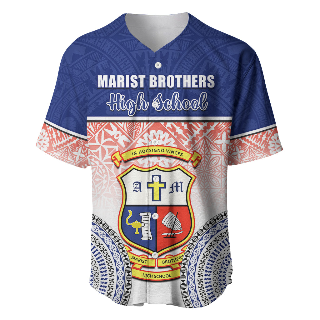 Personalized Marist Brothers High School Baseball Jersey With Fijian Tapa Pattern LT05 Blue - Polynesian Pride