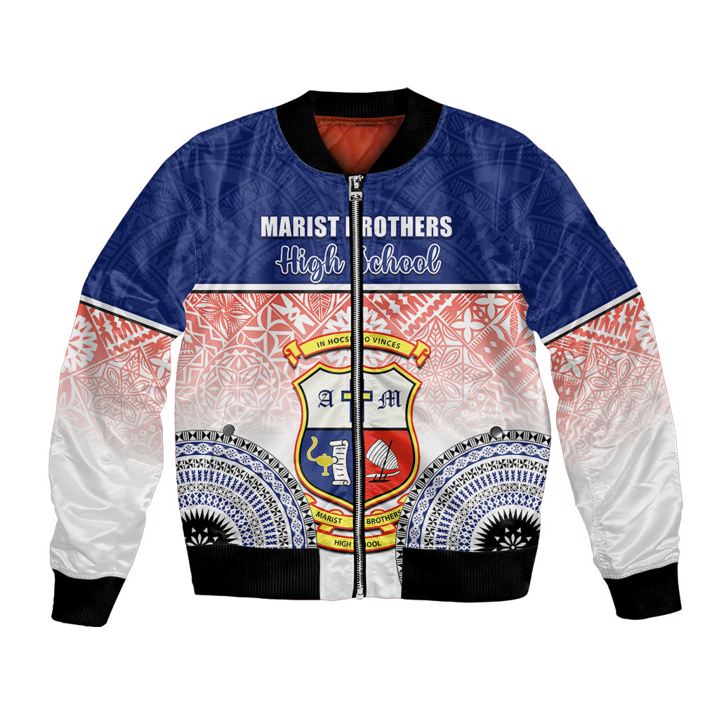 Personalized Marist Brothers High School Bomber Jacket With Fijian Tapa Pattern LT05 Unisex Blue - Polynesian Pride