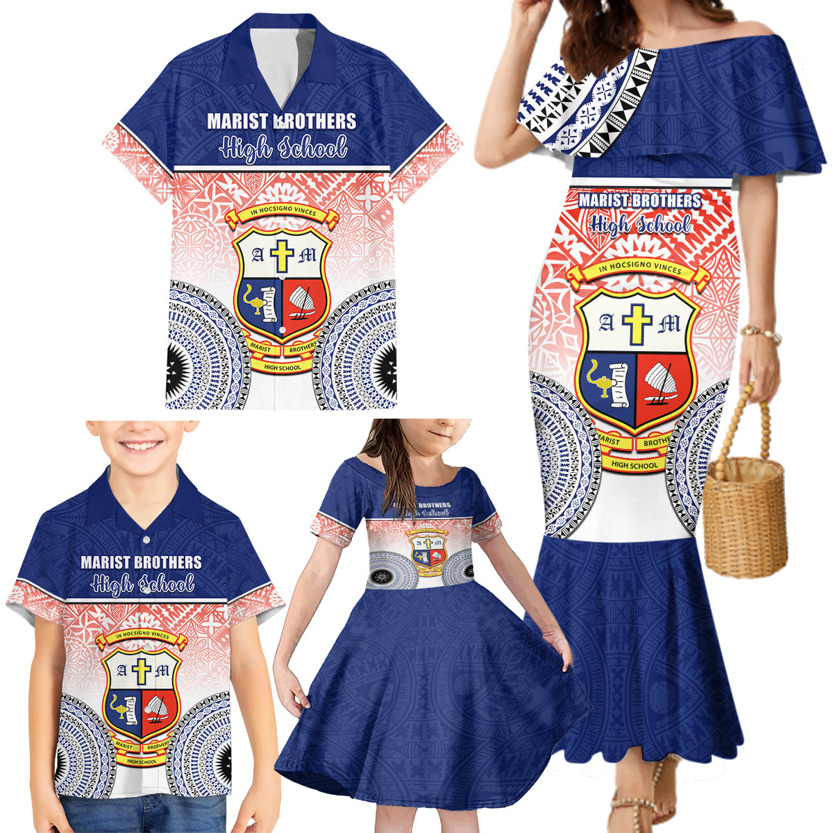 Personalized Marist Brothers High School Family Matching Mermaid Dress and Hawaiian Shirt With Fijian Tapa Pattern LT05 - Polynesian Pride