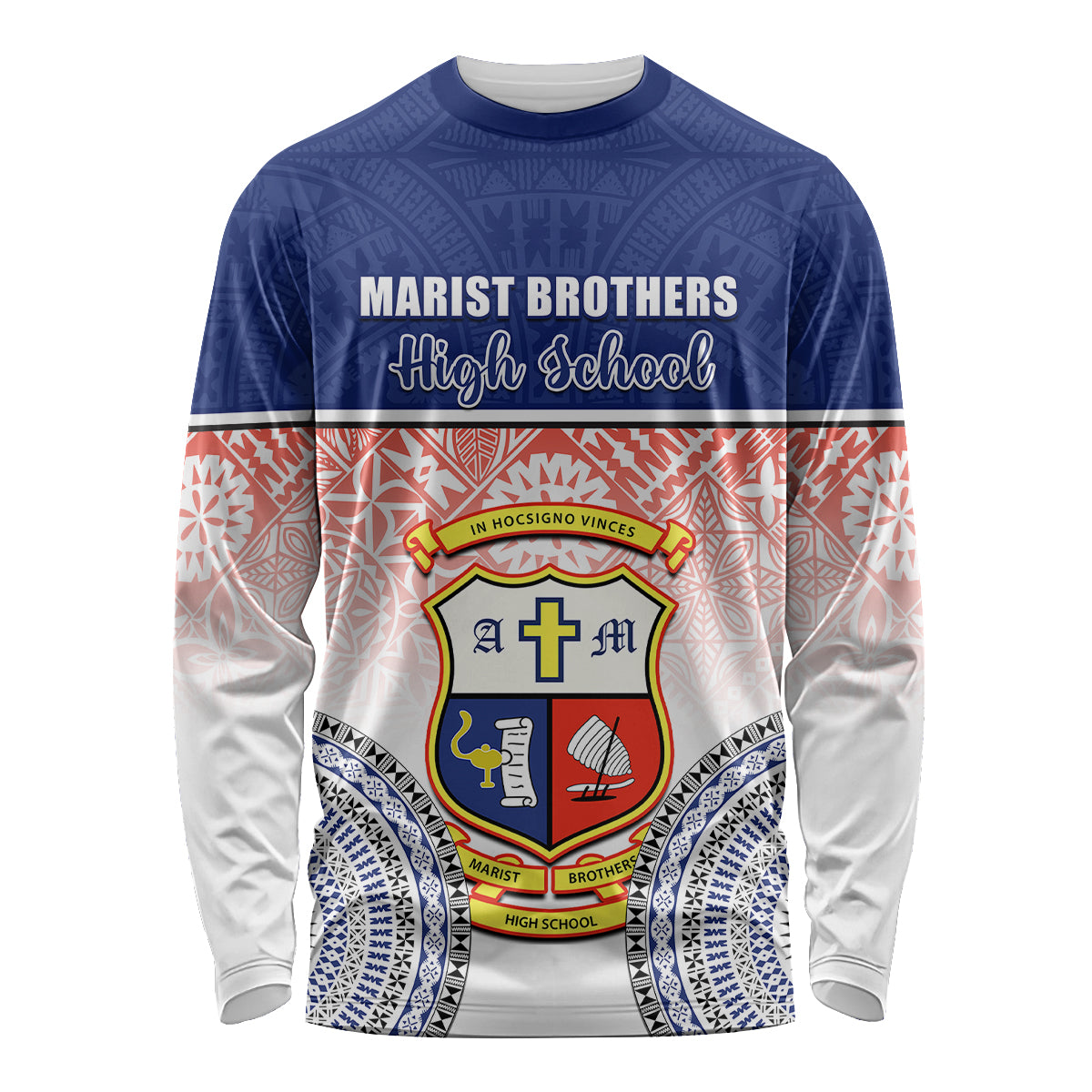 Personalized Marist Brothers High School Long Sleeve Shirt With Fijian Tapa Pattern LT05 Unisex Blue - Polynesian Pride