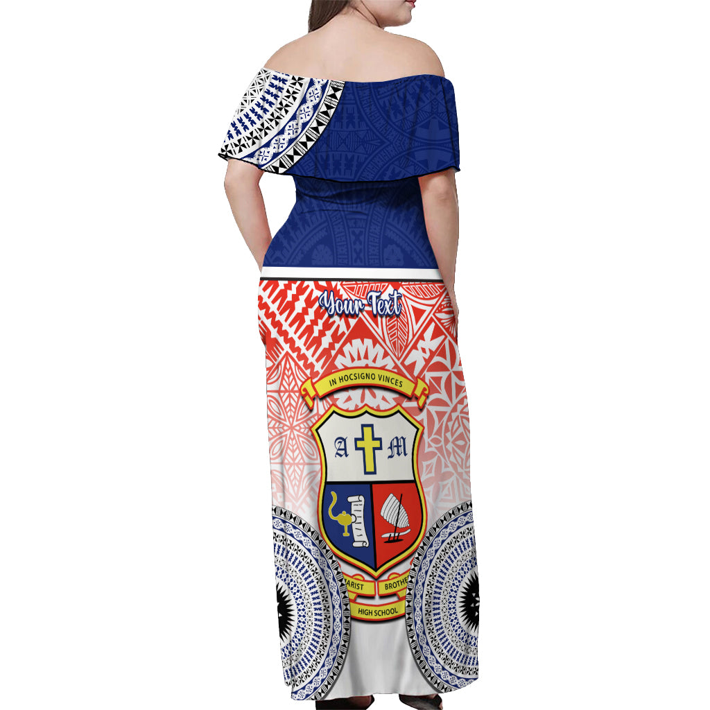 Personalized Marist Brothers High School Off Shoulder Maxi Dress With Fijian Tapa Pattern LT05 - Polynesian Pride