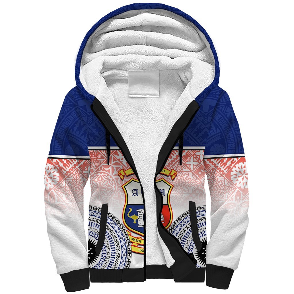 Personalized Marist Brothers High School Sherpa Hoodie With Fijian Tapa Pattern LT05 Unisex Blue - Polynesian Pride