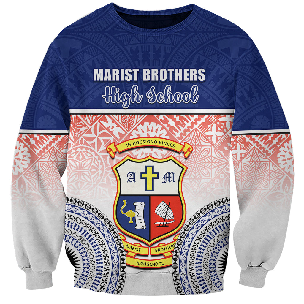 Personalized Marist Brothers High School Sweatshirt With Fijian Tapa Pattern LT05 Unisex Blue - Polynesian Pride