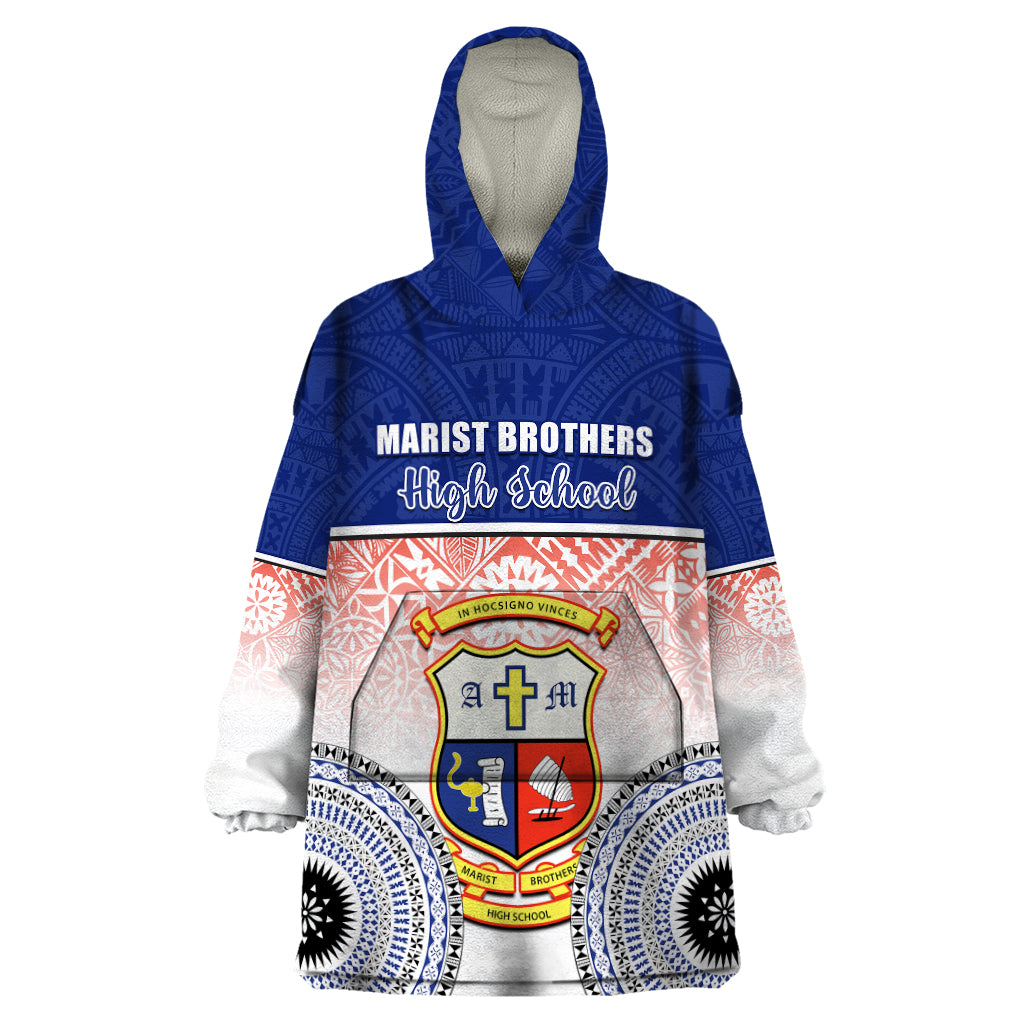 Personalized Marist Brothers High School Wearable Blanket Hoodie With Fijian Tapa Pattern LT05 One Size Blue - Polynesian Pride