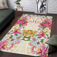Hawaii Palaka Area Rug Yellow Tribal Pattern With Tropical Flowers LT05 Yellow - Polynesian Pride