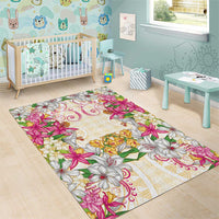 Hawaii Palaka Area Rug Yellow Tribal Pattern With Tropical Flowers LT05 - Polynesian Pride