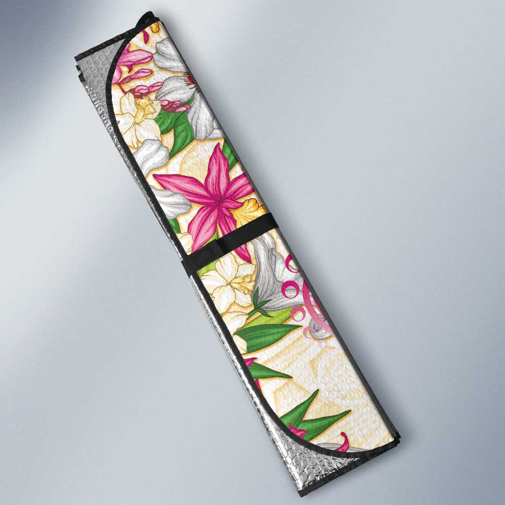 Hawaii Palaka Auto Sun Shade Yellow Tribal Pattern With Tropical Flowers LT05 - Polynesian Pride