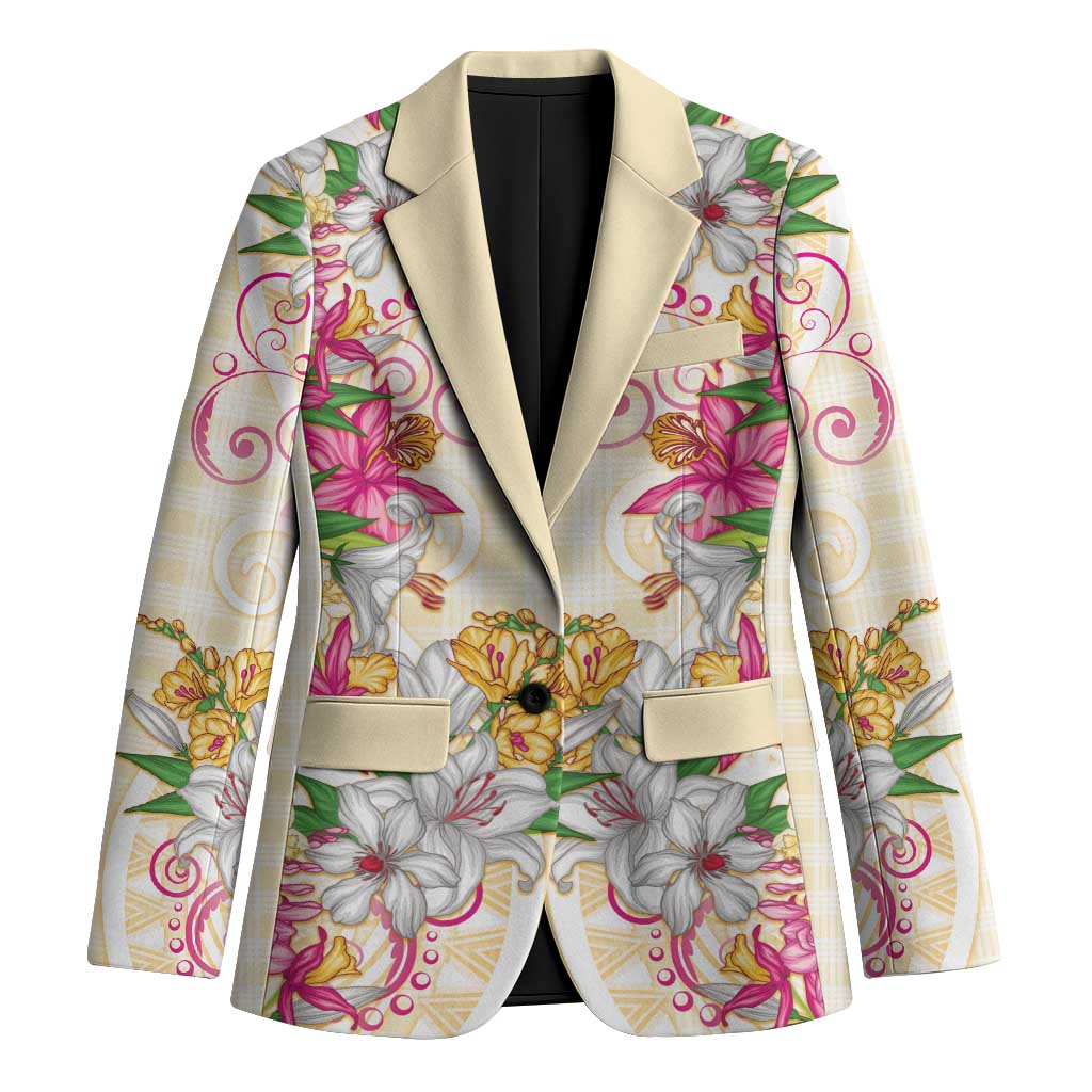 Hawaii Palaka Blazer Yellow Tribal Pattern With Tropical Flowers LT05 Unisex Yellow - Polynesian Pride