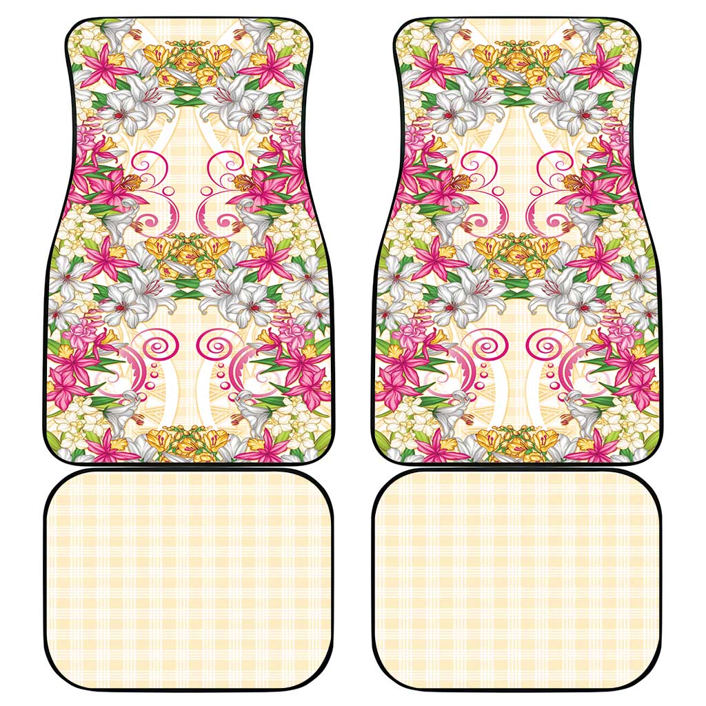 Hawaii Palaka Car Mats Yellow Tribal Pattern With Tropical Flowers LT05 - Polynesian Pride