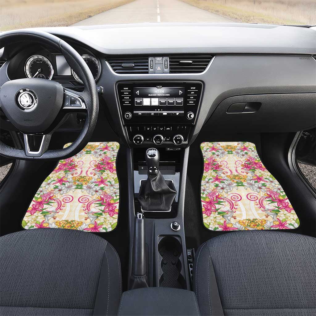 Hawaii Palaka Car Mats Yellow Tribal Pattern With Tropical Flowers LT05 Set 2pcs - Front Yellow - Polynesian Pride