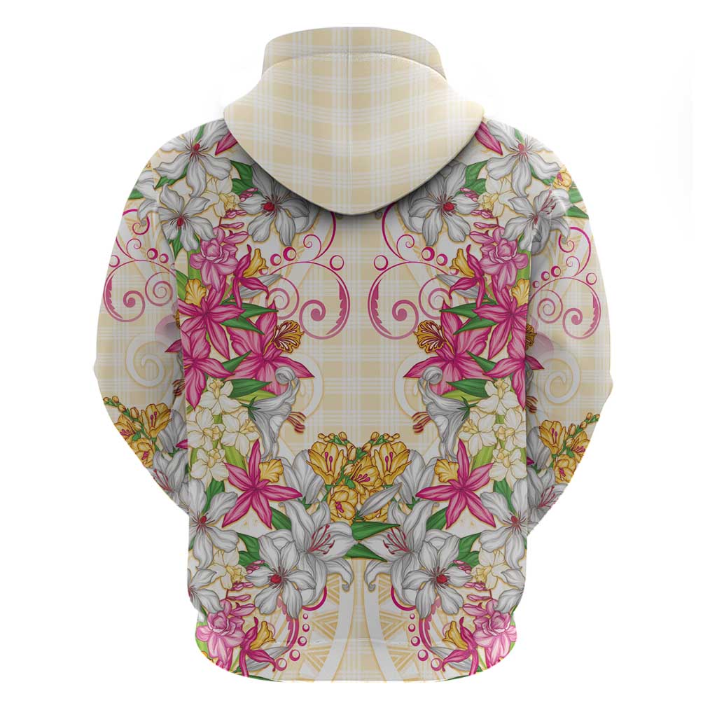 Hawaii Palaka Hoodie Yellow Tribal Pattern With Tropical Flowers LT05 - Polynesian Pride
