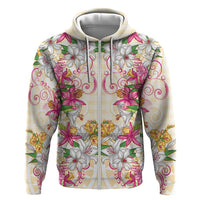 Hawaii Palaka Hoodie Yellow Tribal Pattern With Tropical Flowers LT05 Zip Hoodie Yellow - Polynesian Pride