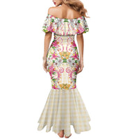 Hawaii Palaka Mermaid Dress Yellow Tribal Pattern With Tropical Flowers LT05 - Polynesian Pride