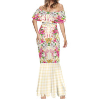 Hawaii Palaka Mermaid Dress Yellow Tribal Pattern With Tropical Flowers LT05 - Polynesian Pride