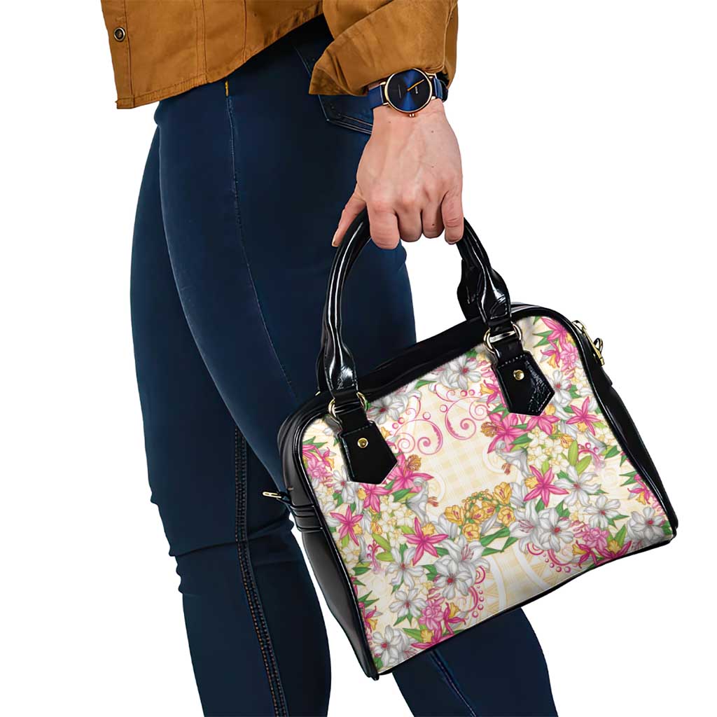 Hawaii Palaka Shoulder Handbag Yellow Tribal Pattern With Tropical Flowers LT05 - Polynesian Pride