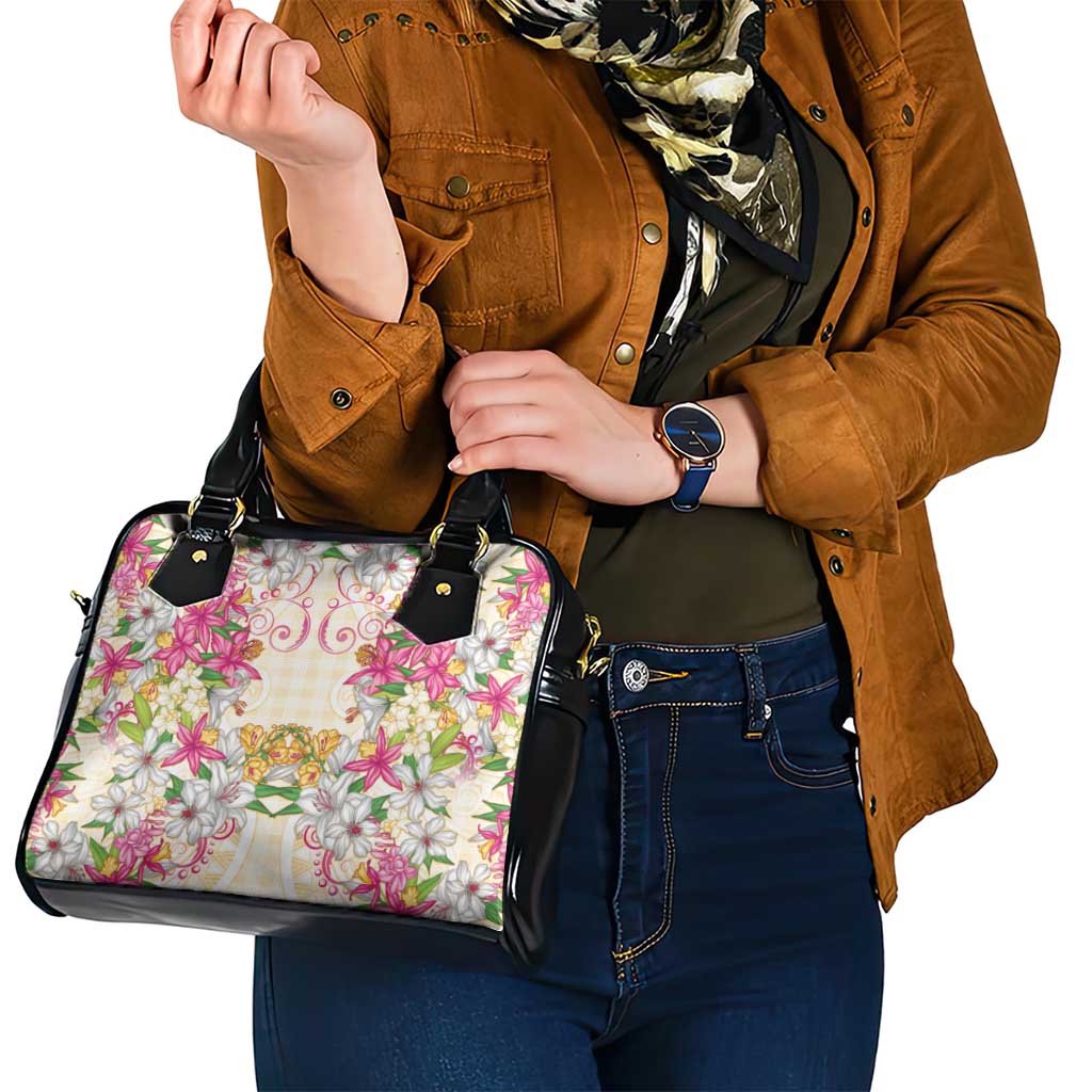 Hawaii Palaka Shoulder Handbag Yellow Tribal Pattern With Tropical Flowers LT05 - Polynesian Pride