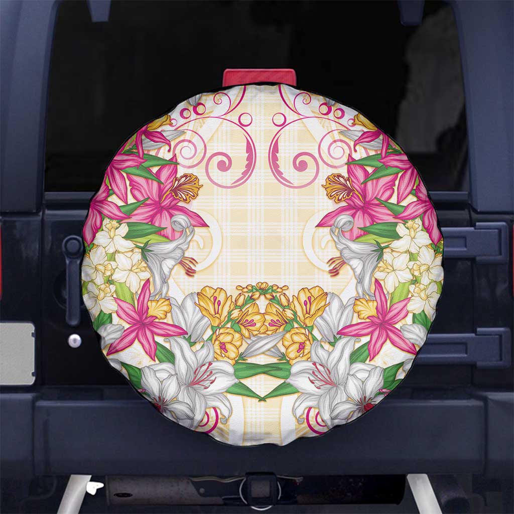 Hawaii Palaka Spare Tire Cover Yellow Tribal Pattern With Tropical Flowers LT05 No hole Yellow - Polynesian Pride